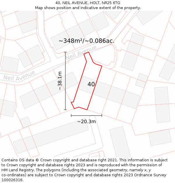 40, NEIL AVENUE, HOLT, NR25 6TG: Plot and title map