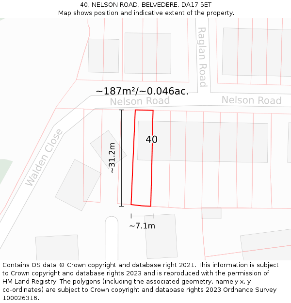 40, NELSON ROAD, BELVEDERE, DA17 5ET: Plot and title map