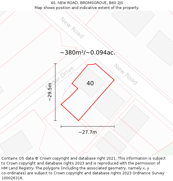 40, NEW ROAD, BROMSGROVE, B60 2JS: Plot and title map