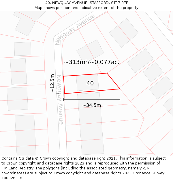 40, NEWQUAY AVENUE, STAFFORD, ST17 0EB: Plot and title map