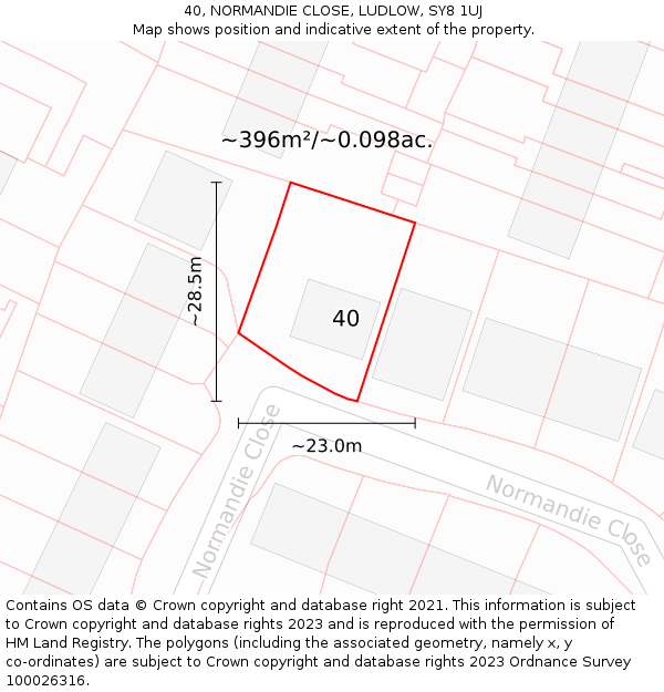 40, NORMANDIE CLOSE, LUDLOW, SY8 1UJ: Plot and title map