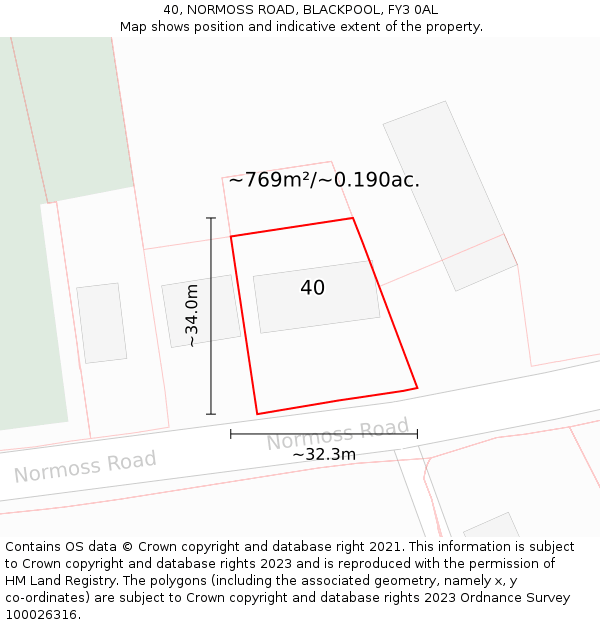 40, NORMOSS ROAD, BLACKPOOL, FY3 0AL: Plot and title map