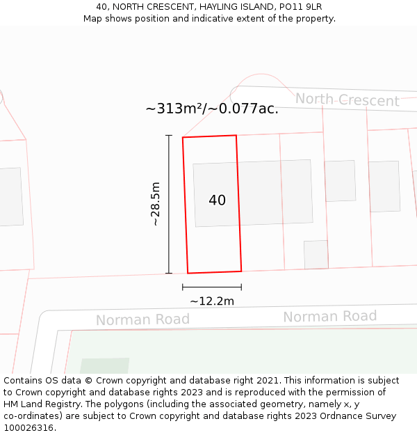 40, NORTH CRESCENT, HAYLING ISLAND, PO11 9LR: Plot and title map