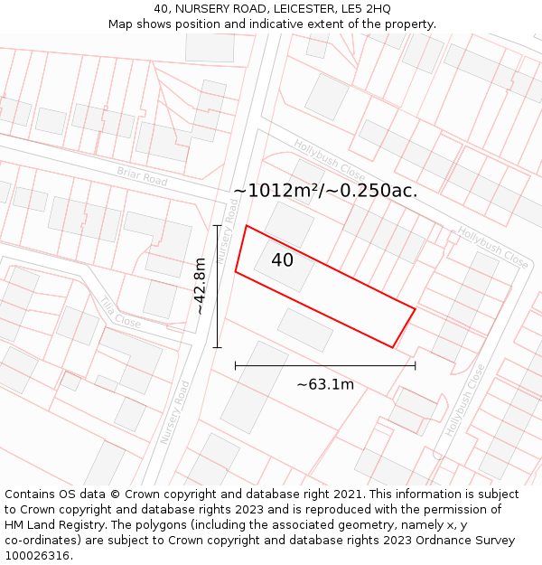 40, NURSERY ROAD, LEICESTER, LE5 2HQ: Plot and title map