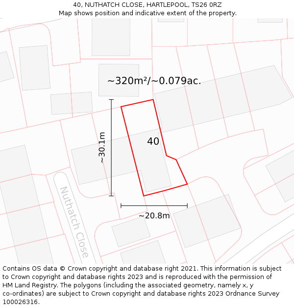 40, NUTHATCH CLOSE, HARTLEPOOL, TS26 0RZ: Plot and title map