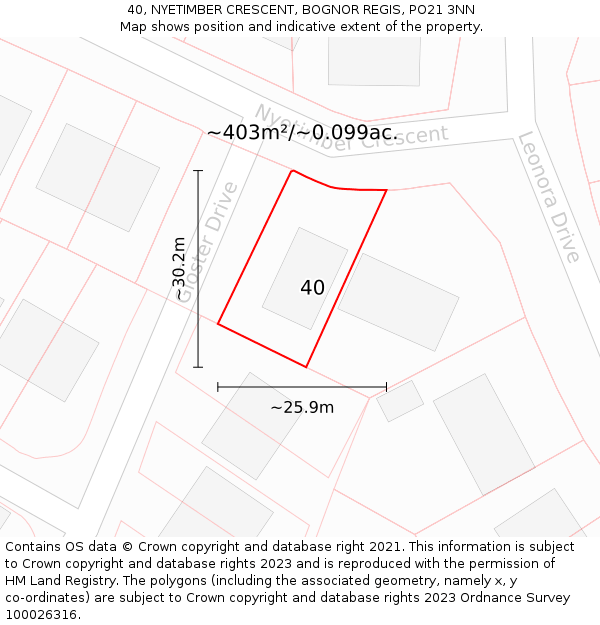 40, NYETIMBER CRESCENT, BOGNOR REGIS, PO21 3NN: Plot and title map