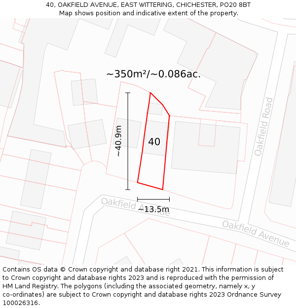 40, OAKFIELD AVENUE, EAST WITTERING, CHICHESTER, PO20 8BT: Plot and title map