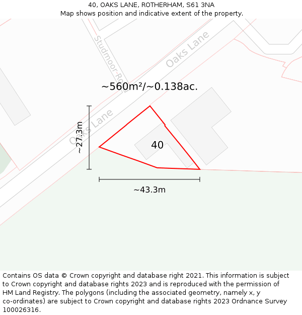 40, OAKS LANE, ROTHERHAM, S61 3NA: Plot and title map