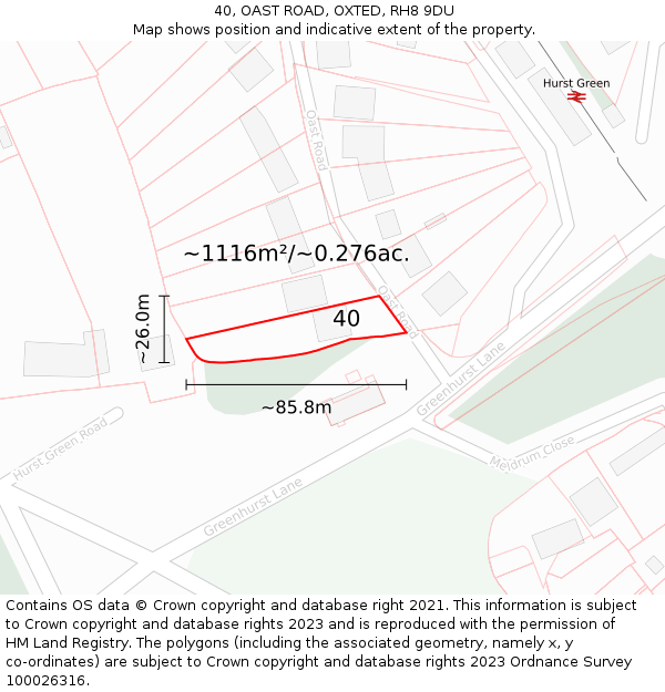 40, OAST ROAD, OXTED, RH8 9DU: Plot and title map