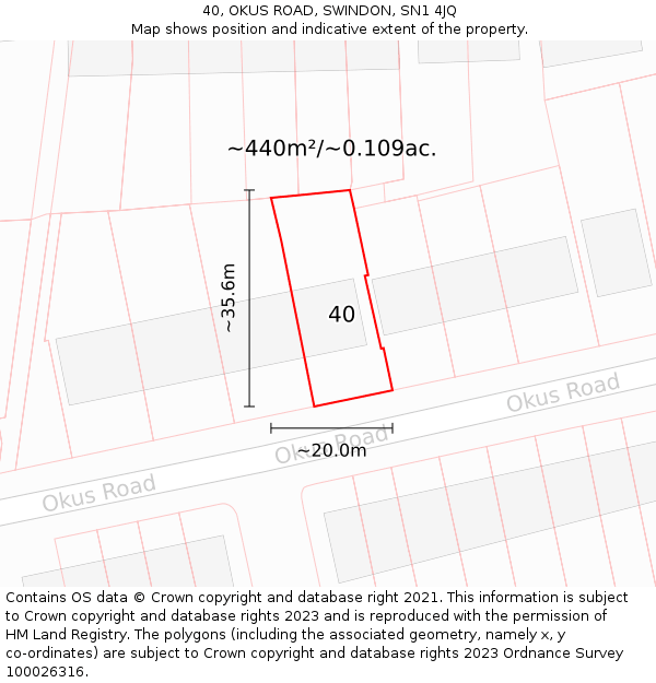 40, OKUS ROAD, SWINDON, SN1 4JQ: Plot and title map