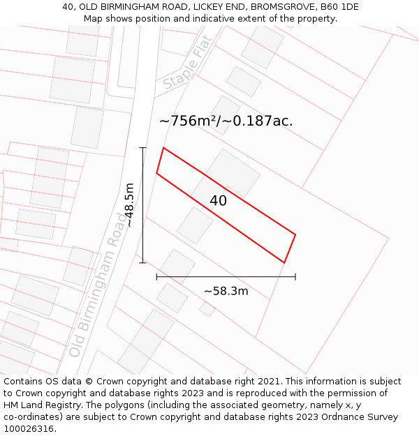 40, OLD BIRMINGHAM ROAD, LICKEY END, BROMSGROVE, B60 1DE: Plot and title map