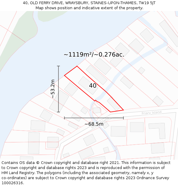 40, OLD FERRY DRIVE, WRAYSBURY, STAINES-UPON-THAMES, TW19 5JT: Plot and title map