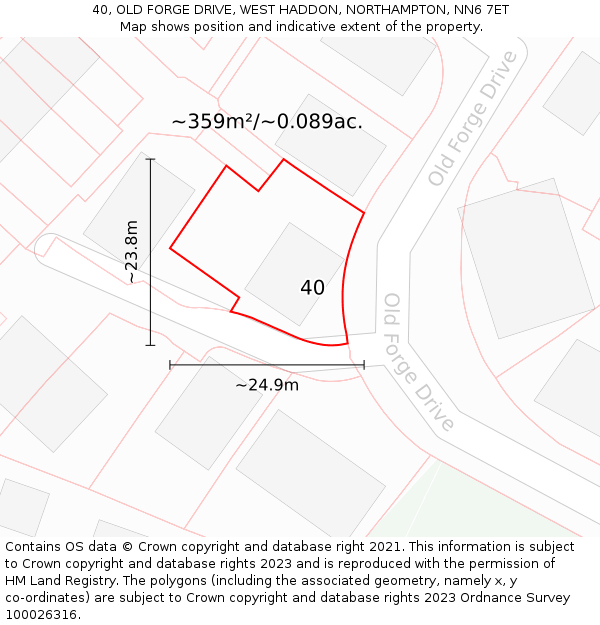 40, OLD FORGE DRIVE, WEST HADDON, NORTHAMPTON, NN6 7ET: Plot and title map