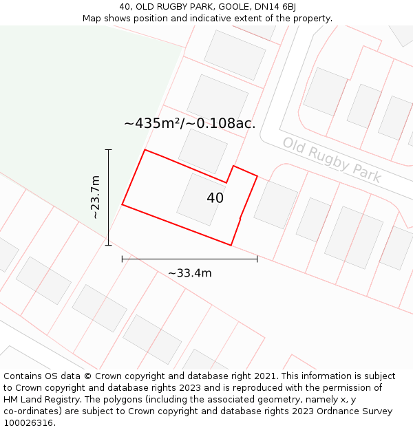 40, OLD RUGBY PARK, GOOLE, DN14 6BJ: Plot and title map