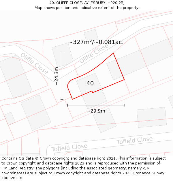 40, OLIFFE CLOSE, AYLESBURY, HP20 2BJ: Plot and title map
