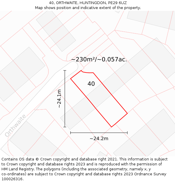 40, ORTHWAITE, HUNTINGDON, PE29 6UZ: Plot and title map