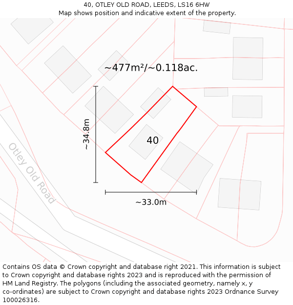 40, OTLEY OLD ROAD, LEEDS, LS16 6HW: Plot and title map