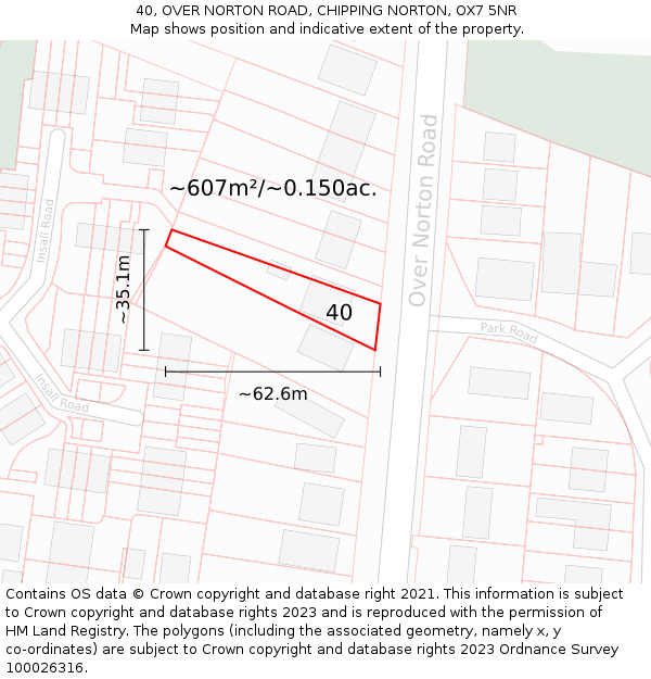 40, OVER NORTON ROAD, CHIPPING NORTON, OX7 5NR: Plot and title map