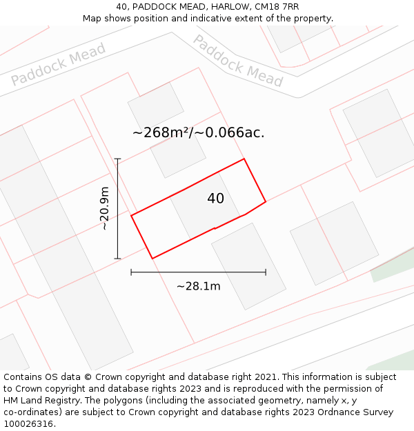40, PADDOCK MEAD, HARLOW, CM18 7RR: Plot and title map