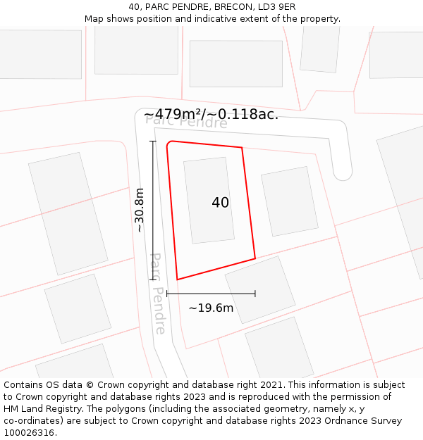 40, PARC PENDRE, BRECON, LD3 9ER: Plot and title map