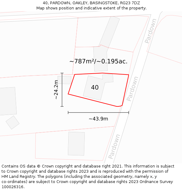 40, PARDOWN, OAKLEY, BASINGSTOKE, RG23 7DZ: Plot and title map