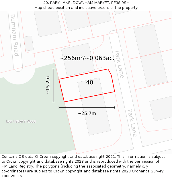 40, PARK LANE, DOWNHAM MARKET, PE38 9SH: Plot and title map