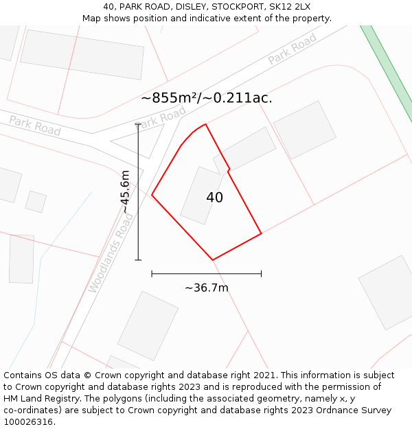 40, PARK ROAD, DISLEY, STOCKPORT, SK12 2LX: Plot and title map