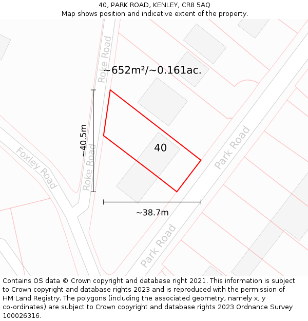 40, PARK ROAD, KENLEY, CR8 5AQ: Plot and title map