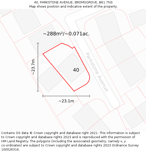 40, PARKSTONE AVENUE, BROMSGROVE, B61 7NS: Plot and title map