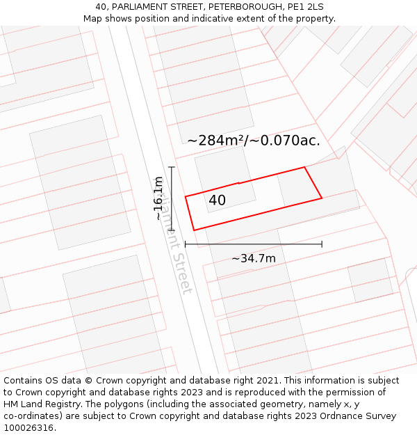 40, PARLIAMENT STREET, PETERBOROUGH, PE1 2LS: Plot and title map
