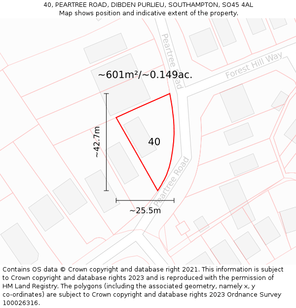 40, PEARTREE ROAD, DIBDEN PURLIEU, SOUTHAMPTON, SO45 4AL: Plot and title map