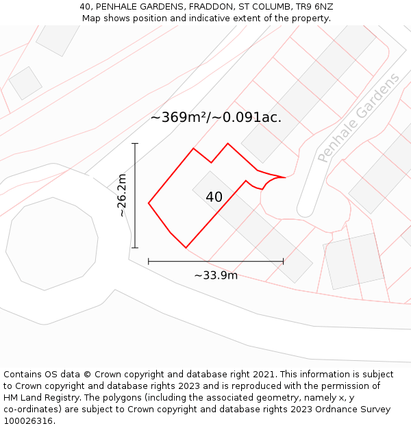 40, PENHALE GARDENS, FRADDON, ST COLUMB, TR9 6NZ: Plot and title map