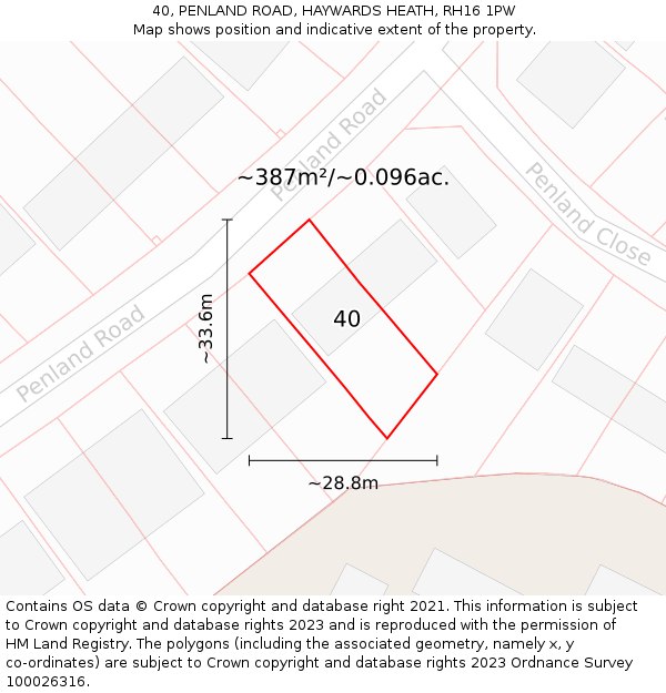 40, PENLAND ROAD, HAYWARDS HEATH, RH16 1PW: Plot and title map