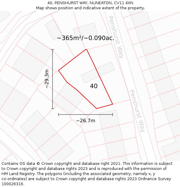 40, PENSHURST WAY, NUNEATON, CV11 4XN: Plot and title map