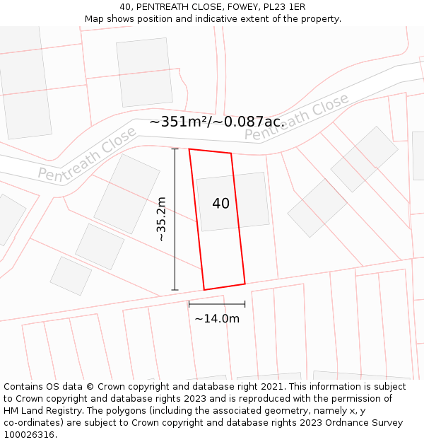 40, PENTREATH CLOSE, FOWEY, PL23 1ER: Plot and title map