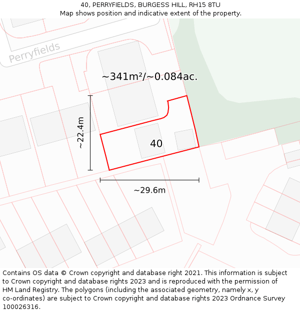 40, PERRYFIELDS, BURGESS HILL, RH15 8TU: Plot and title map