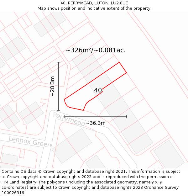 40, PERRYMEAD, LUTON, LU2 8UE: Plot and title map