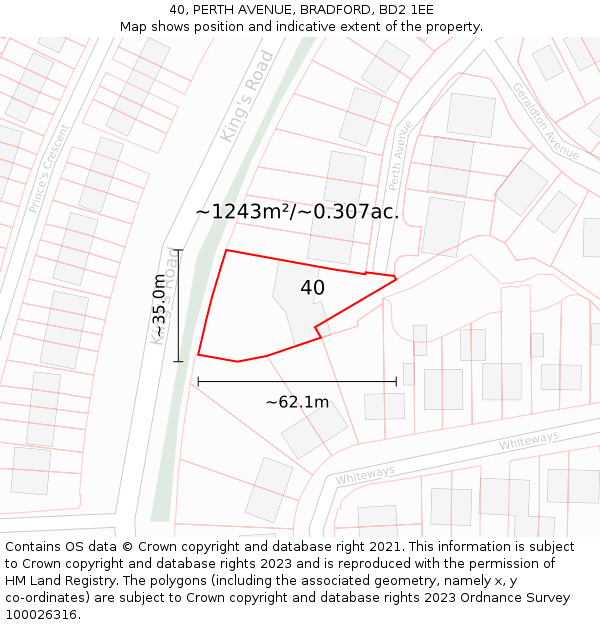 40, PERTH AVENUE, BRADFORD, BD2 1EE: Plot and title map