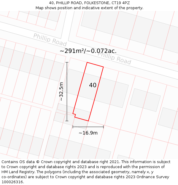 40, PHILLIP ROAD, FOLKESTONE, CT19 4PZ: Plot and title map