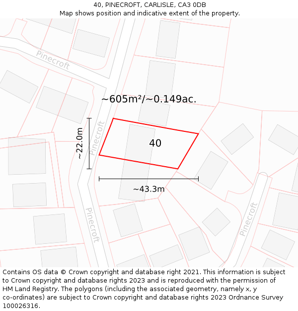 40, PINECROFT, CARLISLE, CA3 0DB: Plot and title map