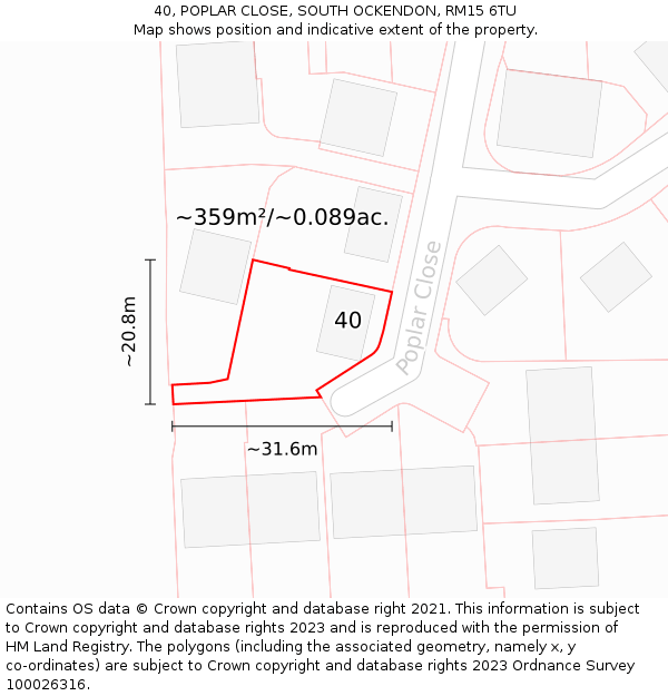 40, POPLAR CLOSE, SOUTH OCKENDON, RM15 6TU: Plot and title map