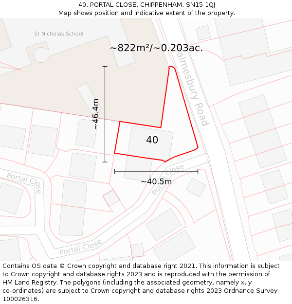 40, PORTAL CLOSE, CHIPPENHAM, SN15 1QJ: Plot and title map