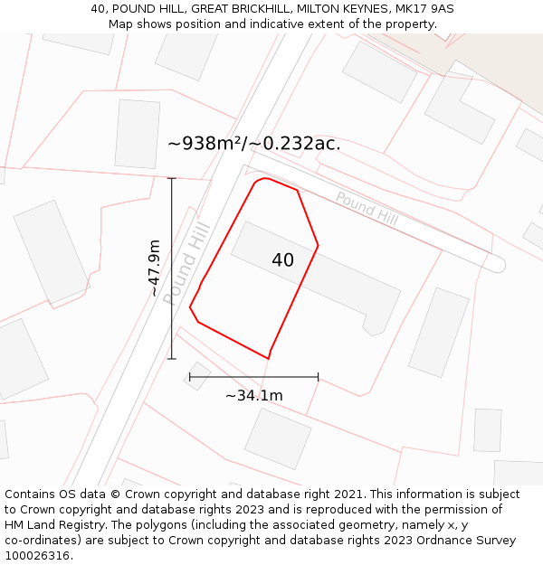 40, POUND HILL, GREAT BRICKHILL, MILTON KEYNES, MK17 9AS: Plot and title map