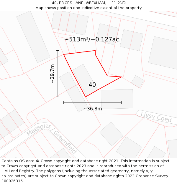 40, PRICES LANE, WREXHAM, LL11 2ND: Plot and title map