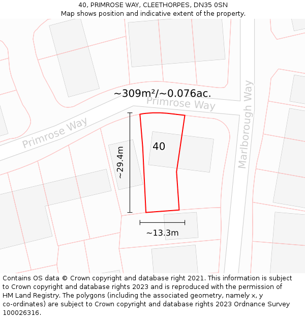 40, PRIMROSE WAY, CLEETHORPES, DN35 0SN: Plot and title map