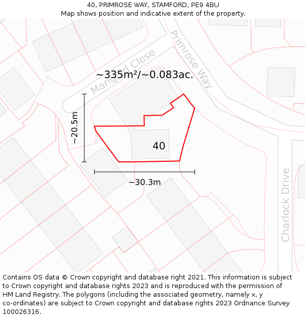 40, PRIMROSE WAY, STAMFORD, PE9 4BU: Plot and title map