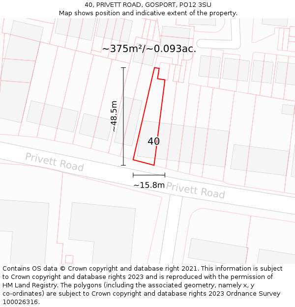 40, PRIVETT ROAD, GOSPORT, PO12 3SU: Plot and title map