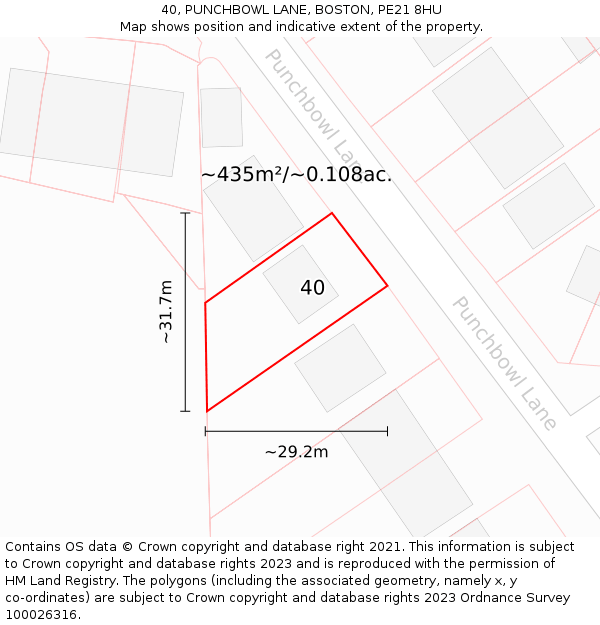 40, PUNCHBOWL LANE, BOSTON, PE21 8HU: Plot and title map