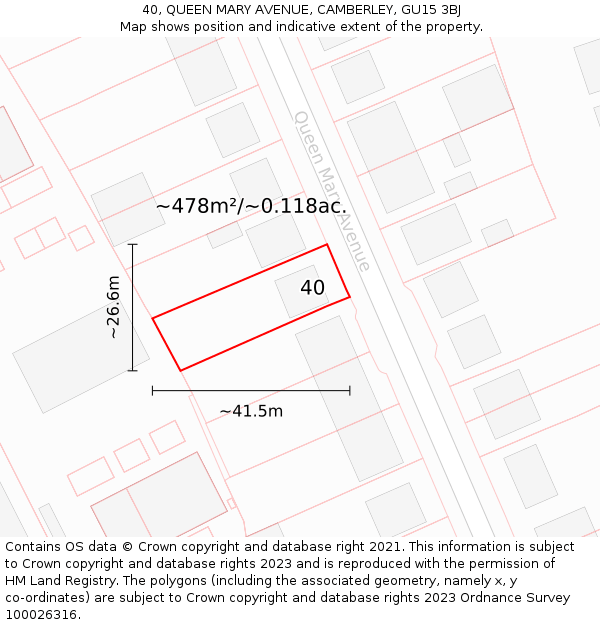 40, QUEEN MARY AVENUE, CAMBERLEY, GU15 3BJ: Plot and title map