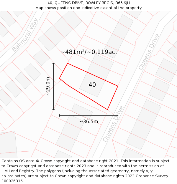 40, QUEENS DRIVE, ROWLEY REGIS, B65 9JH: Plot and title map